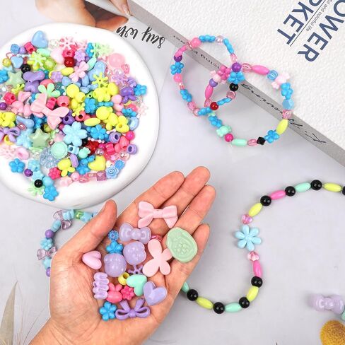 Assorted Acrylic Beads for Bracelet Making 200-240 Pcs Pony Beads Shapes Flower Bow Butterfly Candy Star Heart GummyBear Cute Beads for Jewelry Making (Mix 8 Colors) in Saudi Arabia