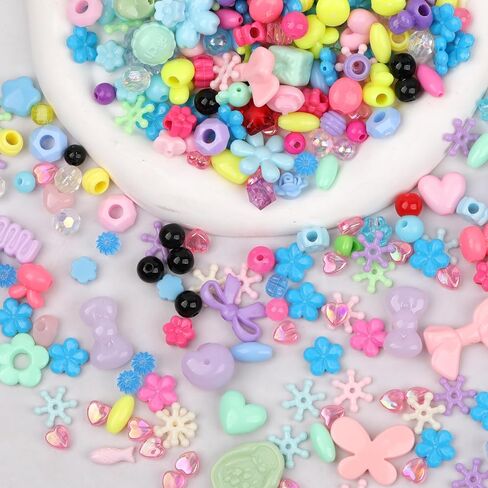 Assorted Acrylic Beads for Bracelet Making 200-240 Pcs Pony Beads Shapes Flower Bow Butterfly Candy Star Heart GummyBear Cute Beads for Jewelry Making (Mix 8 Colors) in Saudi Arabia