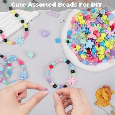 Assorted Acrylic Beads for Bracelet Making 200-240 Pcs Pony Beads Shapes Flower Bow Butterfly Candy Star Heart GummyBear Cute Beads for Jewelry Making (Mix 8 Colors) in Saudi Arabia