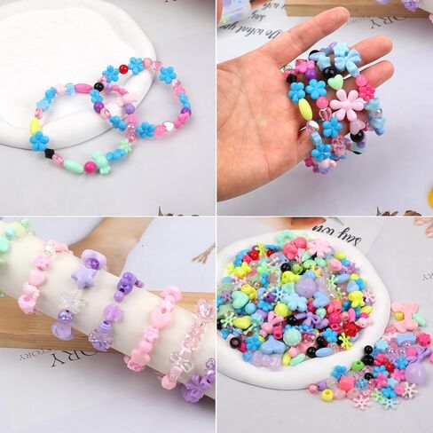 Assorted Acrylic Beads for Bracelet Making 200-240 Pcs Pony Beads Shapes Flower Bow Butterfly Candy Star Heart GummyBear Cute Beads for Jewelry Making (Mix 8 Colors) in Saudi Arabia
