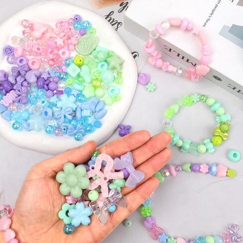 Assorted Acrylic Beads for Bracelet Making 200-240 Pcs Pony Beads Shapes Flower Bow Butterfly Candy Star Heart GummyBear Cute Beads for Jewelry Making (Mix 8 Colors) in Saudi Arabia