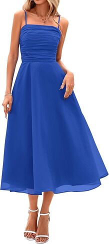 PRETTYGARDEN Womens Summer Dresses 2025 Spaghetti Strap Sleeveless Smocked Flowy Midi Wedding Guest Dress with Pockets in Kuwait