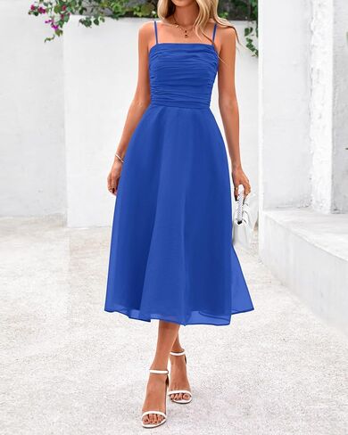 PRETTYGARDEN Womens Summer Dresses 2025 Spaghetti Strap Sleeveless Smocked Flowy Midi Wedding Guest Dress with Pockets in Kuwait