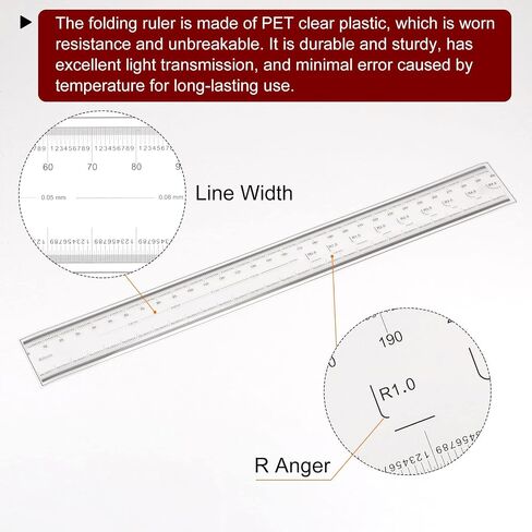 HARFINGTON 2pcs Film Flexible Ruler 30cm 0.1mm Scale with R Angle & Width Lines PET Plastic Folding Straight Ruler Calibration Soft Ruler Measuring Tool for Factory, Transparent in Saudi Arabia