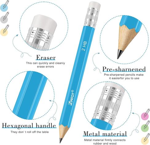 ZWlOT Golf Pencils with Eraser, #2 HB Half,4" Mini,Pre-Sharpened,120/200/320 Count Pencils Wood Cased Short for Classroom, Office, School, Wedding and Party Game (White,Mini, 120) in Kuwait