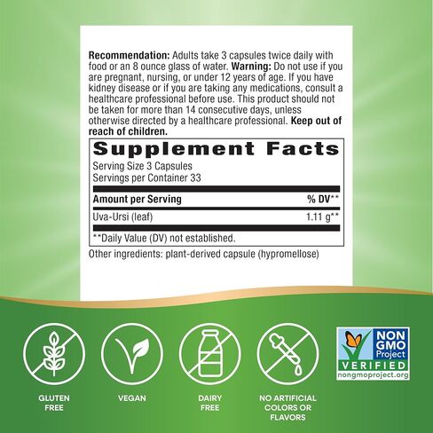 Nature's Way Uva Ursi – 1,110 mg per 3-capsule Serving - Traditional Urinary Support* - Non-GMO Project Verified - Herbal Dietary Supplement - Gluten Free - 100 Vegan Capsules in Saudi Arabia