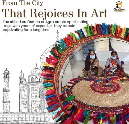 GRUHUM Cotton Area Rug 5ft-Natural Fiber Round Multicolour Handmade Boho Charm Farmhouse Soft Braided Rustic Vintage for Living Room Bedroom Indoor EcoFriendly Kitchen Enterways Hallways(5'ft Round) in Kuwait