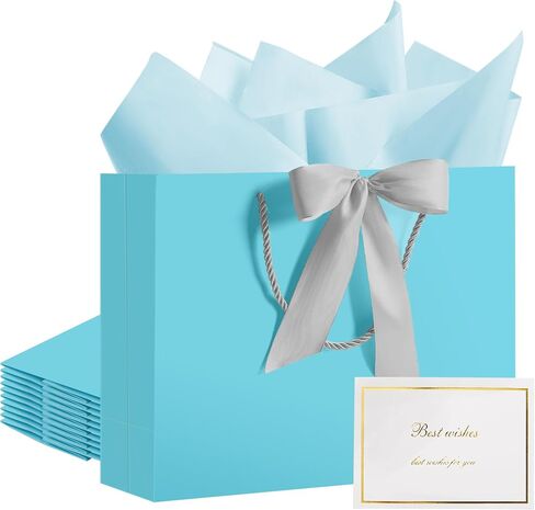 PASEOTA 12.6" Gift Bags Bulk, 10 Pcs Gift Bags with 20 Tissue Paper 10 Greeting Cards, Luxury Bag with Handles for Anniversary Presents Wedding Birthday Party (Champagne) in Saudi Arabia