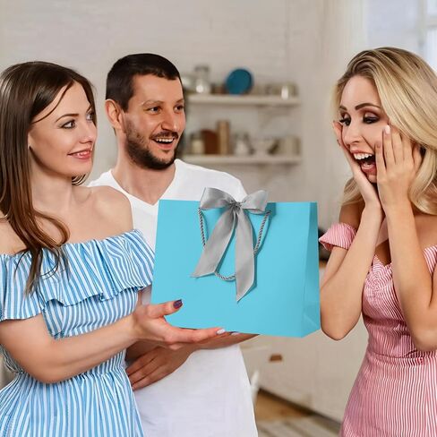 PASEOTA 12.6" Gift Bags Bulk, 10 Pcs Gift Bags with 20 Tissue Paper 10 Greeting Cards, Luxury Bag with Handles for Anniversary Presents Wedding Birthday Party (Champagne) in Saudi Arabia