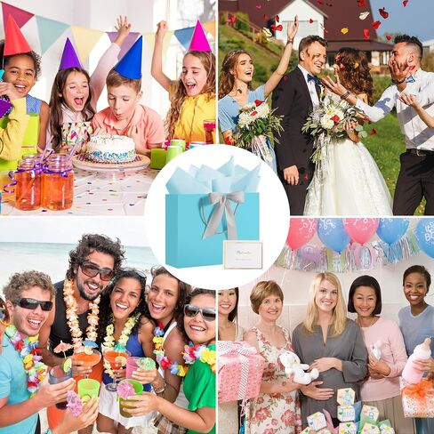 PASEOTA 12.6" Gift Bags Bulk, 10 Pcs Gift Bags with 20 Tissue Paper 10 Greeting Cards, Luxury Bag with Handles for Anniversary Presents Wedding Birthday Party (Champagne) in Saudi Arabia