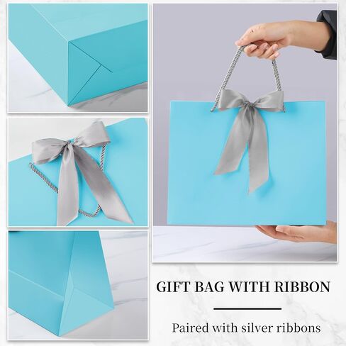 PASEOTA 12.6" Gift Bags Bulk, 10 Pcs Gift Bags with 20 Tissue Paper 10 Greeting Cards, Luxury Bag with Handles for Anniversary Presents Wedding Birthday Party (Champagne) in Saudi Arabia