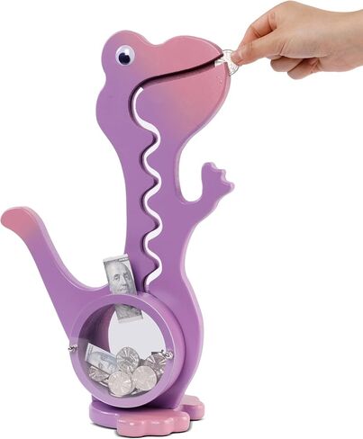 Dinosaur Piggy Bank Boalord for Girls Boys Kids Big Animal Figuredized Wooden Coin Bank Bank Money Fox for Children Best Toy Gift （Dino -purple） in Kuwait