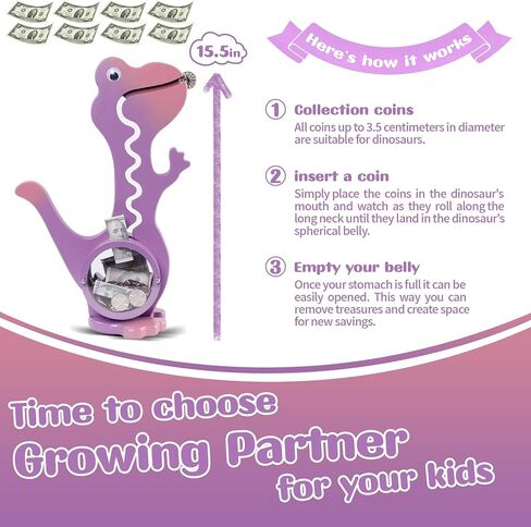 Dinosaur Piggy Bank Boalord for Girls Boys Kids Big Animal Figuredized Wooden Coin Bank Bank Money Fox for Children Best Toy Gift （Dino -purple） in Kuwait
