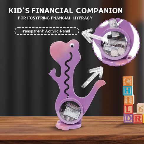 Dinosaur Piggy Bank Boalord for Girls Boys Kids Big Animal Figuredized Wooden Coin Bank Bank Money Fox for Children Best Toy Gift （Dino -purple） in Kuwait