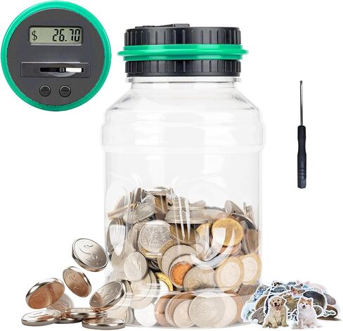 Digital Counting Piggy Banks for Adults, 1.8L Capacity Coin Bank with LCD Counter Display, Transparent Money Coin Jar for Money Saving, Holds All US Coins, Ideal Gift for Boys Girls (Green) in Saudi Arabia