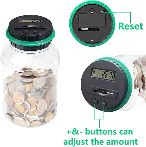 Digital Counting Piggy Banks for Adults, 1.8L Capacity Coin Bank with LCD Counter Display, Transparent Money Coin Jar for Money Saving, Holds All US Coins, Ideal Gift for Boys Girls (Green) in Saudi Arabia