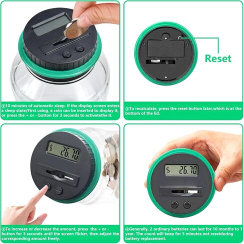 Digital Counting Piggy Banks for Adults, 1.8L Capacity Coin Bank with LCD Counter Display, Transparent Money Coin Jar for Money Saving, Holds All US Coins, Ideal Gift for Boys Girls (Green) in Saudi Arabia