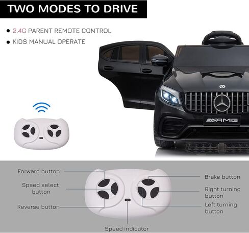Aosom 12V طفل صغير على السيارة مع التحكم عن بعد ، مرسيدس بنز AMG GLC63S كوبيه ، سيارة كهربائية مع 2 سرعة ، مشغل mp3 ، الضوء ، القرن ، الأغاني ، التعليق ، الأسود in Kuwait