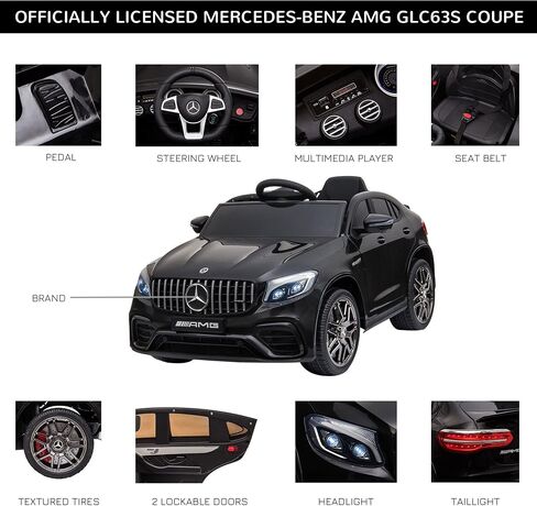 Aosom 12V طفل صغير على السيارة مع التحكم عن بعد ، مرسيدس بنز AMG GLC63S كوبيه ، سيارة كهربائية مع 2 سرعة ، مشغل mp3 ، الضوء ، القرن ، الأغاني ، التعليق ، الأسود in Kuwait