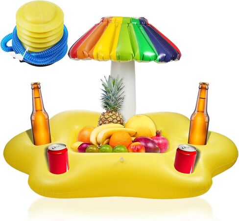 nflatable Floating Drink Holder for Pool, 4 Holes Floating Cabana Bar Pool Drink Floats Water Food Tray for Adults Beach Hot Tub Swimming Party Hold Fruit Beverage Snack with Air Pump in Kuwait