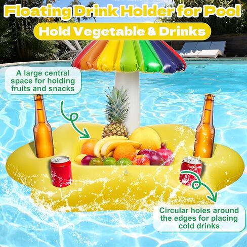 nflatable Floating Drink Holder for Pool, 4 Holes Floating Cabana Bar Pool Drink Floats Water Food Tray for Adults Beach Hot Tub Swimming Party Hold Fruit Beverage Snack with Air Pump in Kuwait