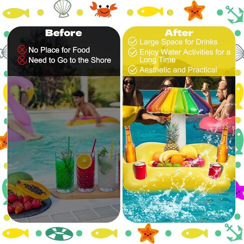 nflatable Floating Drink Holder for Pool, 4 Holes Floating Cabana Bar Pool Drink Floats Water Food Tray for Adults Beach Hot Tub Swimming Party Hold Fruit Beverage Snack with Air Pump in Kuwait