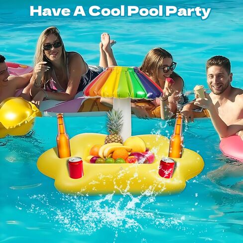 nflatable Floating Drink Holder for Pool, 4 Holes Floating Cabana Bar Pool Drink Floats Water Food Tray for Adults Beach Hot Tub Swimming Party Hold Fruit Beverage Snack with Air Pump in Kuwait