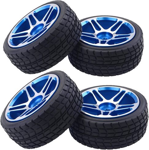 1/10 Scale 65mm Metal Wheels & Rubber Tires for 1:10 HSP HPI Redcat Himoto Kyosho Sakura RC On-Road Racing Touring Car Upgrade Parts (Blue) in Kuwait
