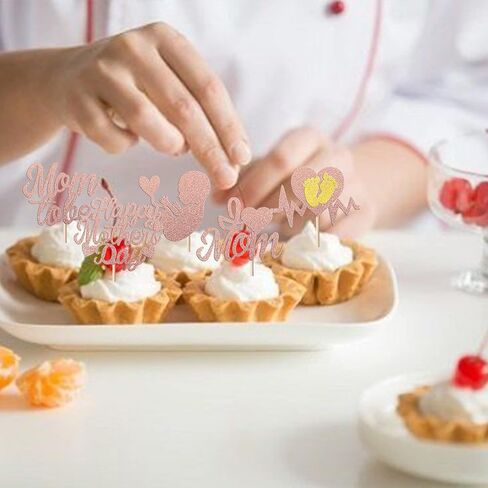 1 Pack Happy Mother's Day Cake Topper Glitter Rose Love Heart Best Mom Cake Pick for Women Birthday Happy Mother's Day Theme Party Cake Decoration Supplies Pink in Saudi Arabia