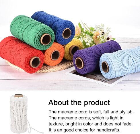 Rebower Macrame Cord 4mm x 109 Yard, Natural Cotton Macrame Rope Twisted Macrame Yarn [for Plant Hangers Wall Hanging Crafts Knitting] - Cream White / 100M in Saudi Arabia