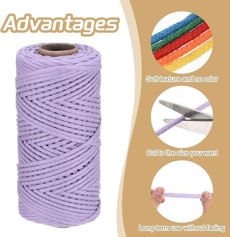Rebower Macrame Cord 4mm x 109 Yard, Natural Cotton Macrame Rope Twisted Macrame Yarn [for Plant Hangers Wall Hanging Crafts Knitting] - Cream White / 100M in Saudi Arabia