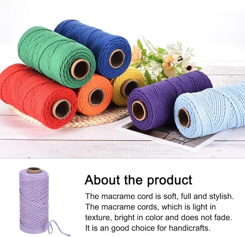 Rebower Macrame Cord 4mm x 109 Yard, Natural Cotton Macrame Rope Twisted Macrame Yarn [for Plant Hangers Wall Hanging Crafts Knitting] - Cream White / 100M in Saudi Arabia