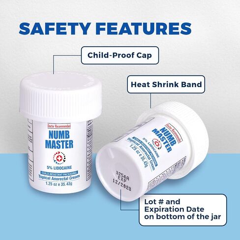 Numb Master 5% Lidocaine Topical Numbing Cream, 2 Pack of 1.25 Oz, Maximum Strength Pain Relief, Fast Acting Topical Anesthetic Cream with Aloe Vera, Vitamin E, Lecithin with Child Resistant Cap in Kuwait
