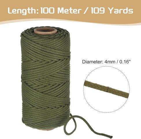 Rebower Macrame Cord 4mm x 109 Yard, Natural Cotton Macrame Rope Twisted Macrame Yarn [for Plant Hangers Wall Hanging Crafts Knitting] - Cream White / 100M in Kuwait