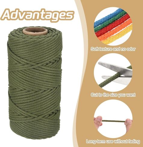 Rebower Macrame Cord 4mm x 109 Yard, Natural Cotton Macrame Rope Twisted Macrame Yarn [for Plant Hangers Wall Hanging Crafts Knitting] - Cream White / 100M in Kuwait