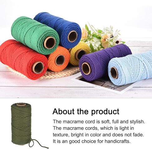 Rebower Macrame Cord 4mm x 109 Yard, Natural Cotton Macrame Rope Twisted Macrame Yarn [for Plant Hangers Wall Hanging Crafts Knitting] - Cream White / 100M in Kuwait