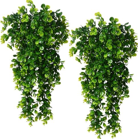 2pcs Artificial Hanging Plants Fake Hanging Plant Faux Eucalyptus Leaf Greenery Vine Outdoor UV Resistant Plastic Plants in Saudi Arabia