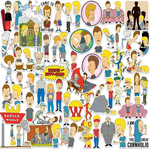 Beavis and Butthead 50CT Vinyl Large Deluxe Stickers Variety Pack - Laptop, Water Bottle, Scrapbooking, Tablet, Skateboard, Indoor/Outdoor - Set of 50 in Saudi Arabia