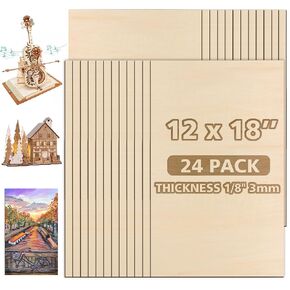 Adrattnay 24PCS Basswood Sheets 12 × 18 × 1/8 " - 3 مم من أوراق الخشب الرقائقي لقطع الليزر ونقش الليزر ، 1/8 في صفائح كبيرة من خشب الباسود غير المكتم