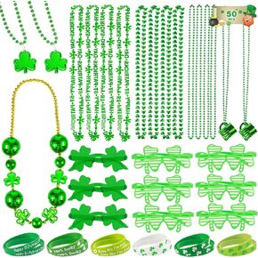 50 PCS سانت باتريكز إكسسوارات اليوم ، وارتداء ملابس القديس باتريكز ، لوازم اليوم مع نظارات شامروك الخضراء ، قلادات شامروك ، أساور مطاطية ، حفلات ديكورات القديس باتريكز.