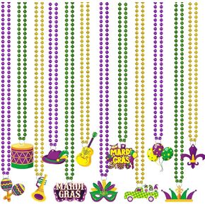 Novwang 24 PCS Mardi Gras Beads Netlaces 12 Styles Multi Colors for Carnival Parade Decorations Mardi Gras Party Favors