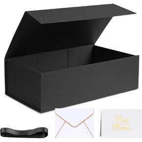 صندوق هدايا بيضاء فاخرة فاخرة مع غطاء ، 14 × 8.7x4.3 بوصة - الإغلاق المغناطيسي ، شريط الشريط والترحيب لأعياد الميلاد ، التخرج ، حفلات الزفاف in Kuwait