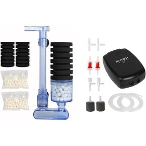 UPETTOOLS Aquarium Filter & Air Pump Bundle (Bio Sponge Filter + Dual Outlet Air Pump, 160 Gal, Black)