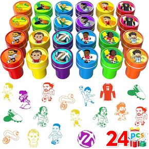 Lidmada Soccer Party Stamps for Kids ، 24pcs متنوعة من طوابع نجم كرة القدم ، و Goodie Bag Stuffers ، و Soccer Star Birthday Forms Forms for Kids ، و Buzds Carnival Juds