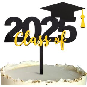 كعكة التخرج من أكريليك فئة Topper من 2025 سوداء التخرج من الذهب الأسود تهانينا