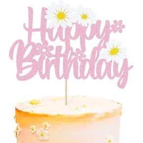 WishFirst Daisy Flower Birthday Cake Topper, Pink Dasiy Flowers Cake Decor, Summer Chrysanthemum Daisy Birthday Party Supplies, White Daisy Flower Themed Party Decorations Kids Birthday Party Supplies