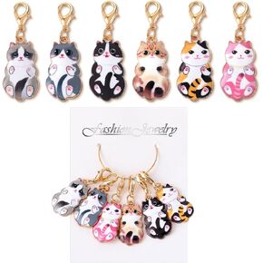 PTWOLA 6 PCS Cat Stitch Markers Alloy Cute Crochet Tritch Marker Still Scarks سحر خياطة الإكسسوارات مع قفل جراد البحر الذهبي لخطاف الكروشي