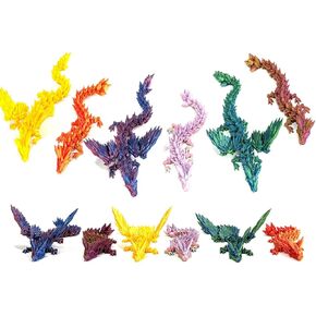 6pcs مجموعة التنين المطبوعة ثلاثية الأبعاد ، تنين ثلاثي الأبعاد مفصلي ملون ، تشمل 3pcs Dragon Dragon و 3pcs Crystal Dragon ، هدية عيد ميلاد/ألعاب سطح المكتب/زخرفة المنزل