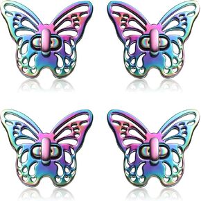 TXIN 4 Pieces Purse Turn Lock Clutches, Butterfly Shape Twist Lock Clasp, Cute Animal Bag Closure Lock, Rainbow Color Metal Hardware Fastener Buckles for DIY Leather Bag Handbag Purse Making, Style 1
