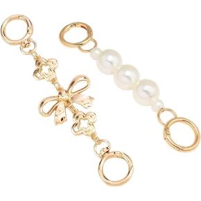 2Pcs Bag Chain for Gold Handbags, Metal Pearl Bow Replacement Purse Strap Extender Chain Wallet Extender Chain Decoration for Purses, Bags, Wallet